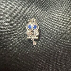 Graduation owl sterling silver charm with stellar blue crystal